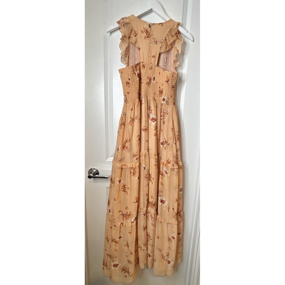 Melloday Women's Large Peach‎ Boho Floral Smocked  Tiered Maxi Dress - Picture 12 of 16